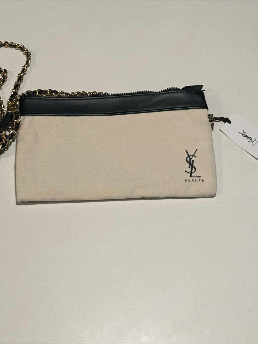 Yves Saint Laurent Cream Canvas and Black Leather Crossbody Pouch
